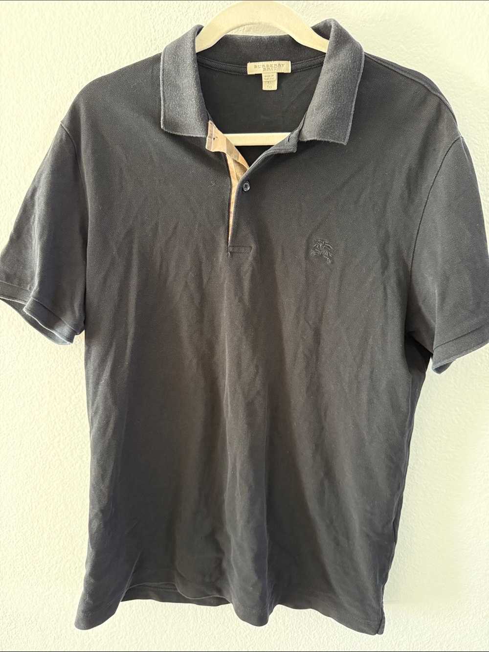 Burberry Brit Black Cotton Pique Polo Nova Check Placket Slim European Sizing